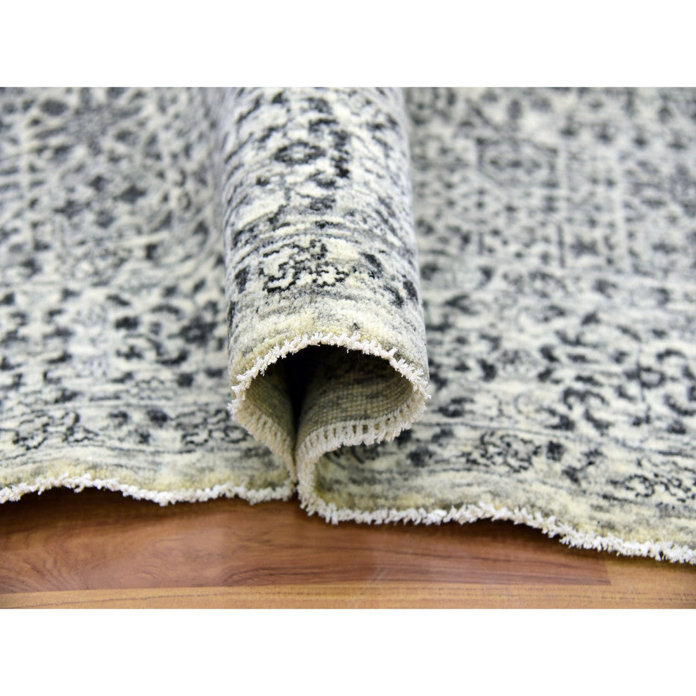 Ghost White Hand Knotted Mamluk Dynasty Design Undyed 100% Wool Rug 6'1"x9'3"