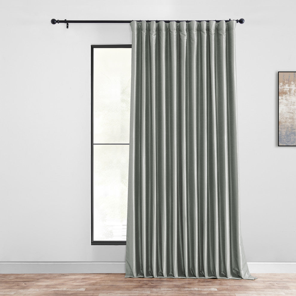 Blackout Extra Wide Vintage Textured Faux Dupioni Curtain, Silver, 100"x108"
