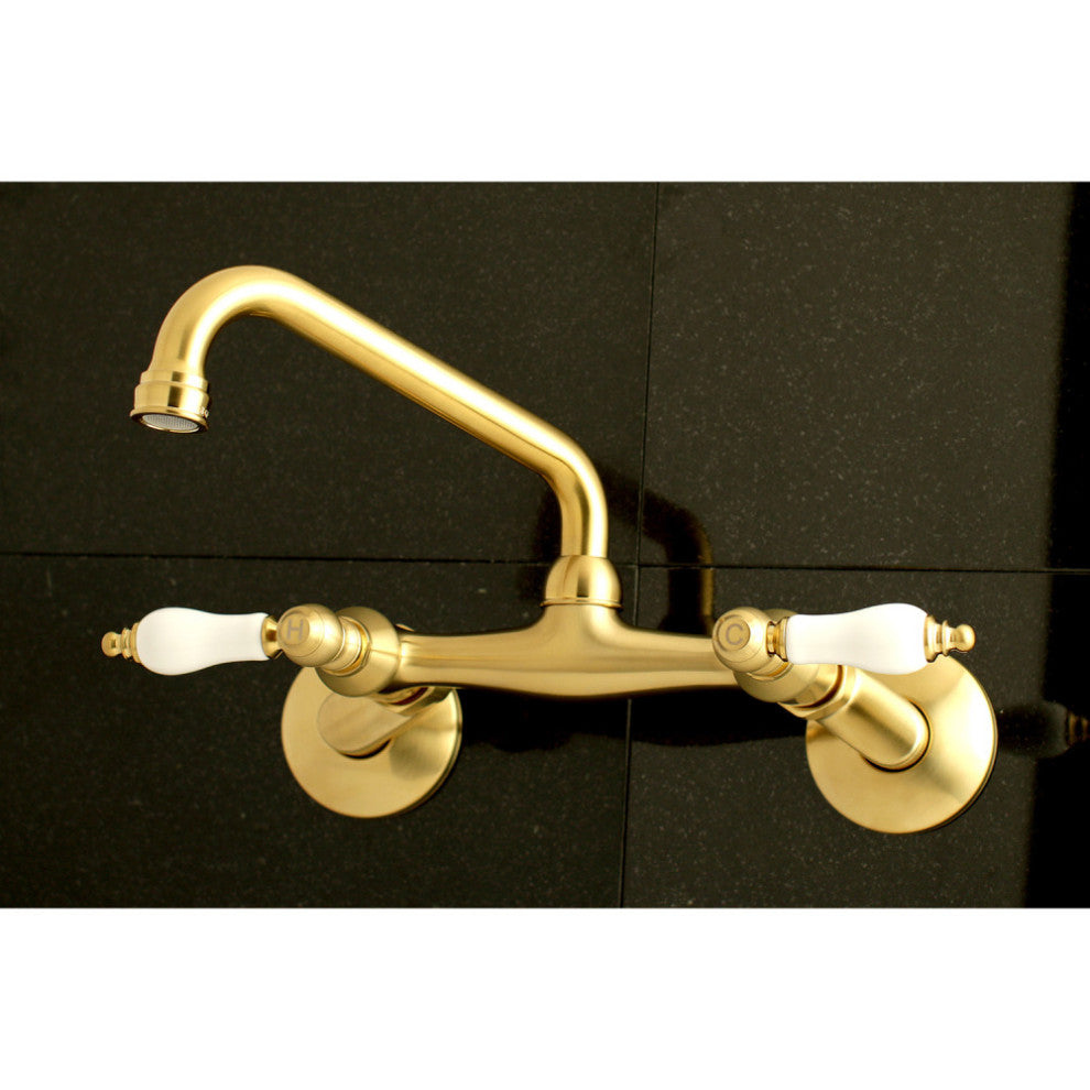 Kingston Brass Two-Handle Wall Mount Kitchen Faucet, Brushed Brass