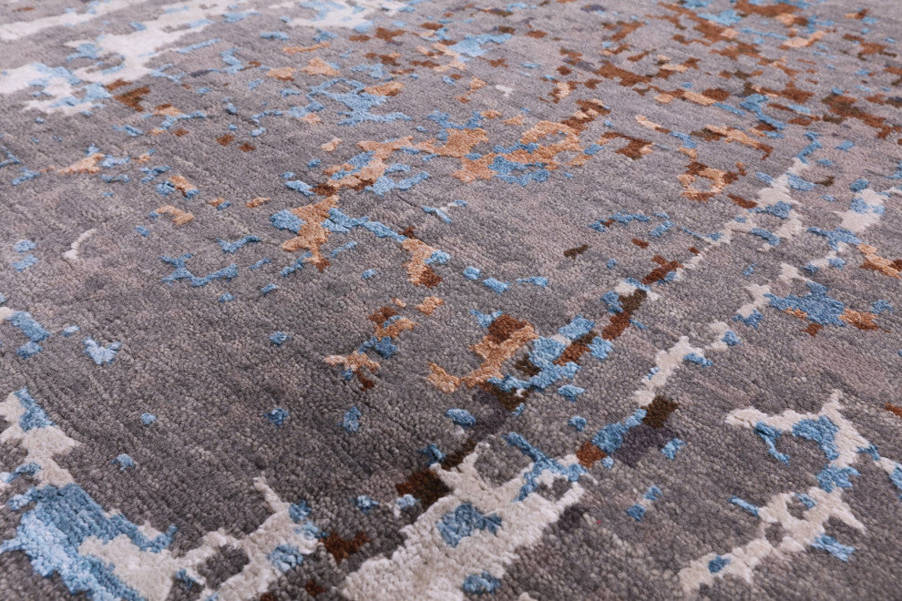 Abstract Hand Knotted Wool and Silk Rug 9' 0" X 12' 1"- Q6230