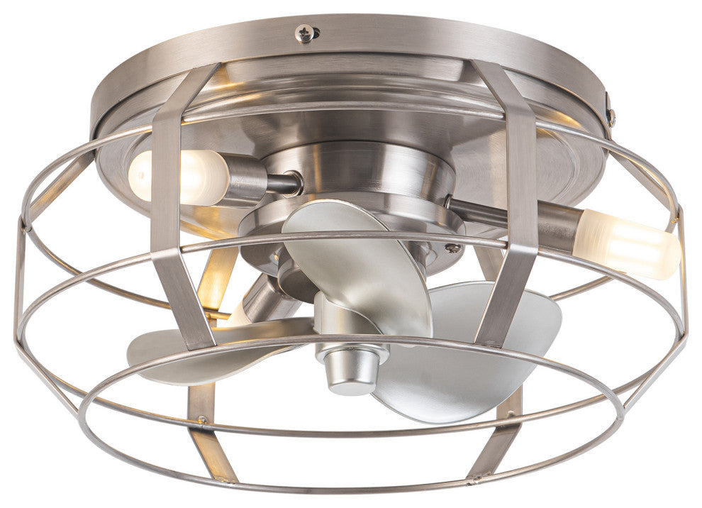 12 in Satin Nickel Hallway Flush Mount Ceiling Fan with Light Kit and Remote