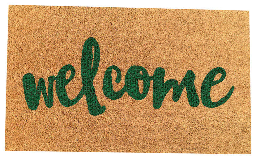 Hand Painted "Welcome" Script Doormat, Amazon Dark Green