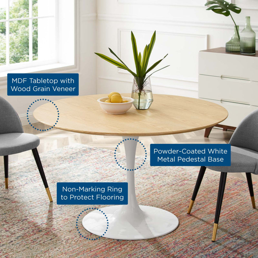 47" Dining Table, Round, Natural Brown White, Metal, Modern, Hospitality