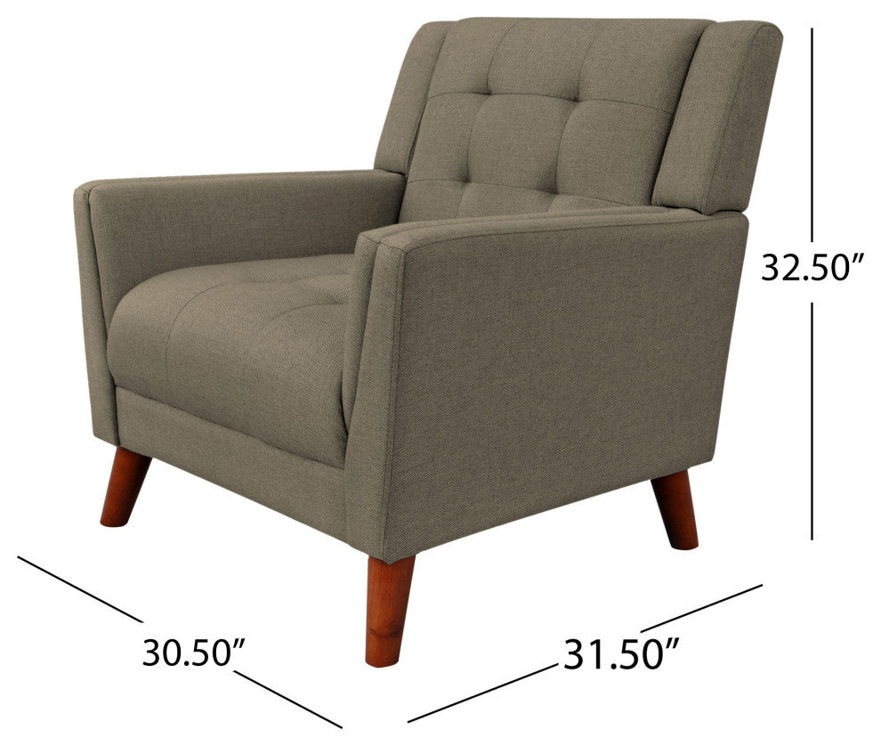 GDF Studio Evelyn Mid Century Modern Fabric Arm Chair, Mocha/Walnut