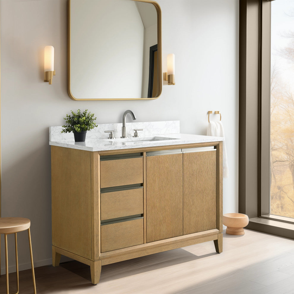 Vanity Art Bathroom Vanity With Sink, Natural Oak, 42" Single