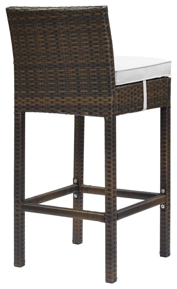 Conduit Bar Stool Outdoor Patio Wicker Rattan Set of 4, Brown White