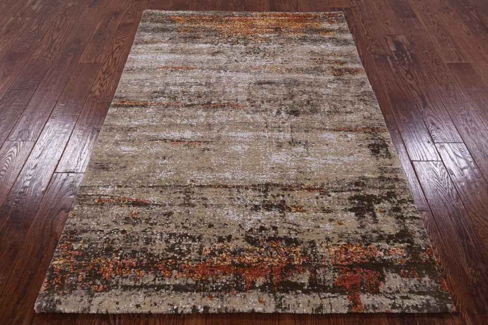 4' 0" X 6' 1" Wool and Silk Modern Handmade Rug Q7135