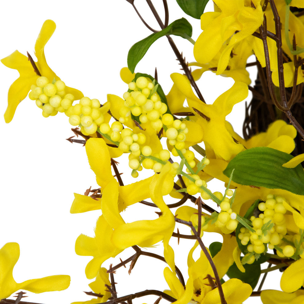 Forsythia and Berry Floral Spring Wreath 24" Yellow