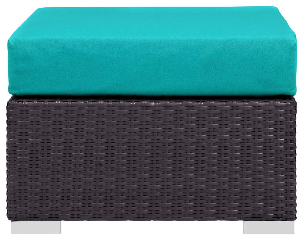 Modern Outdoor Sofa, Chair and Coffee Table Fire Pit Set, Fabric Rattan, Blue