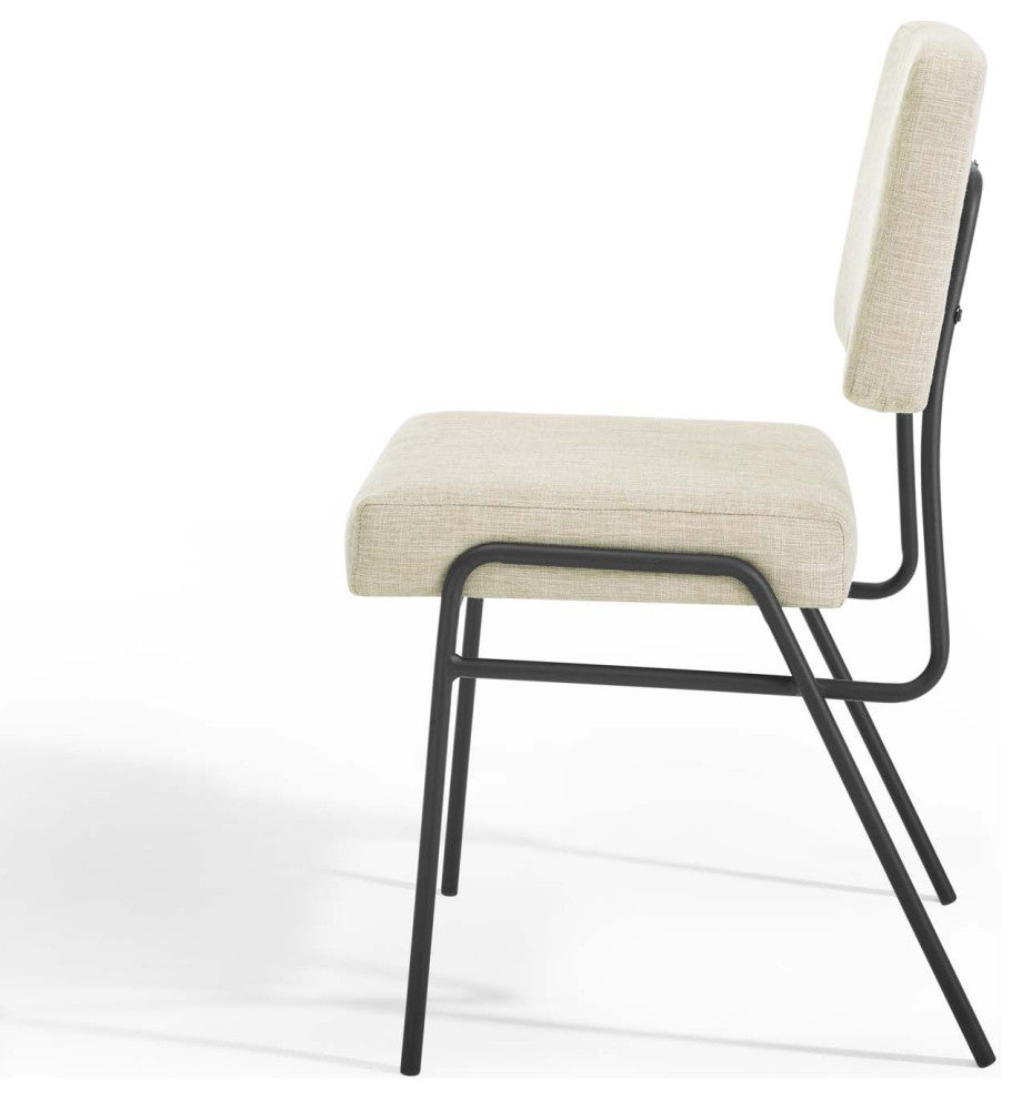 Side Dining Chair, Fabric, Metal, Black Beige, Modern, Cafe Bistro Restaurant