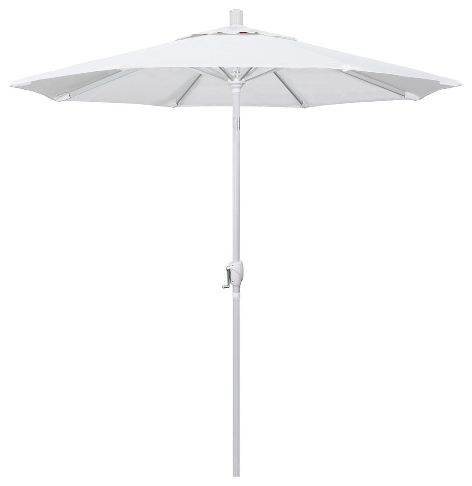 7.5' Matted White Push-Button Tilt Crank Aluminum Umbrella, White Olefin