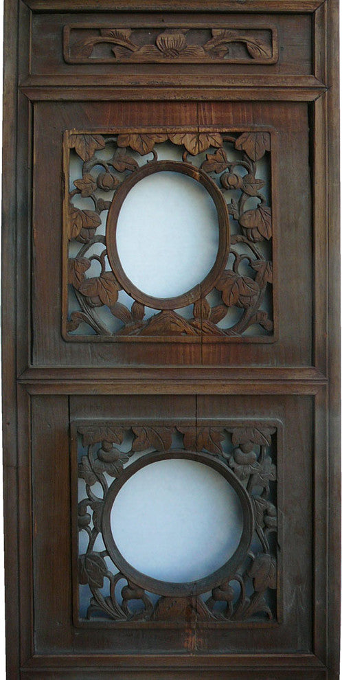 Chinese Flowers Open Carving Wood Panel Decor