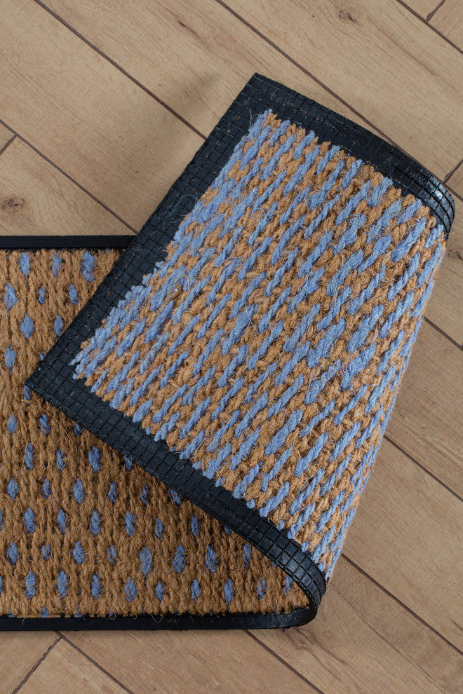 46.5"x14"x1.5" Natural/Recycled Rubber Boot Tray Tan/Blue Coir Insert