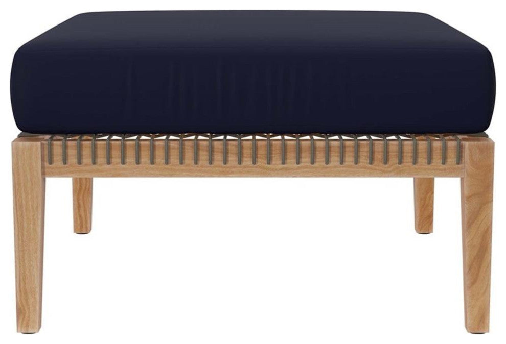 Clearwater Outdoor Patio Teak Wood Ottoman, Gray Navy