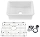 White Fireclay Farmhouse Undermount Kitchen Sink, Bottom Grid and Strain, 27"