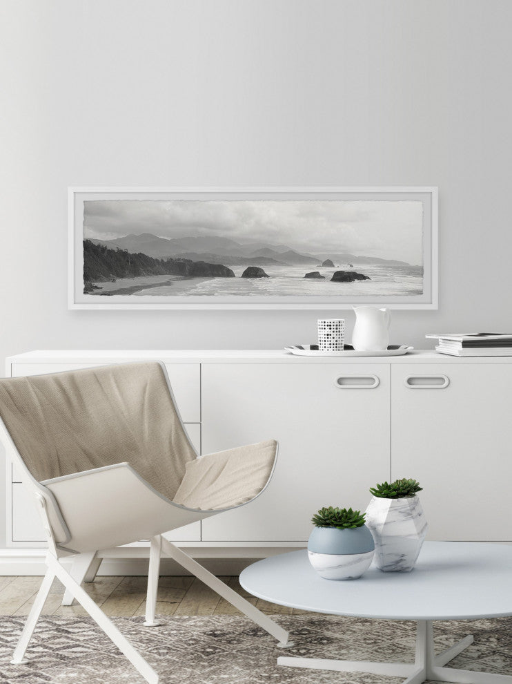 "Cloudy Beach" Framed Painting Print, 30x10
