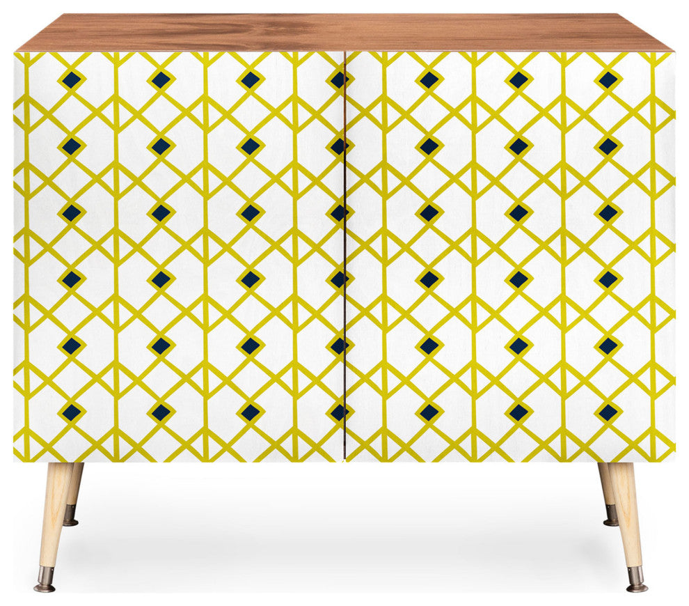 Deny Designs Heather Dutton Annika Diamond Citron Credenza, Wood Legs
