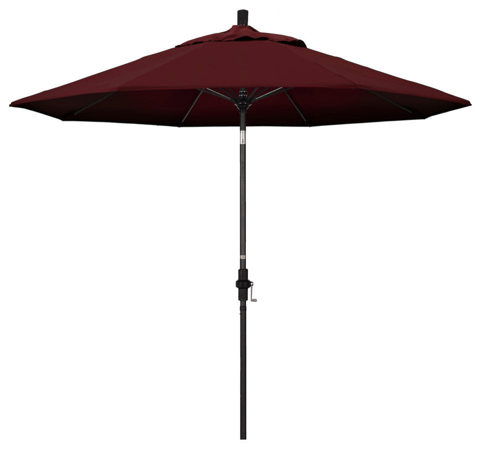 9'' Matted Black Collar Tilt Lift Fiberglass Rib Aluminum Umbrella, Pacifica, Burgundy