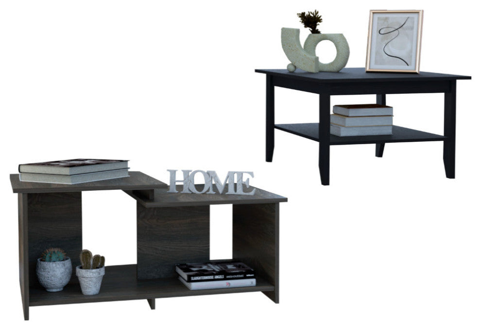 Houston 2 Piece Living Room Set, Coffee Table and Coffee Table, Black/Espresso