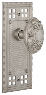 Single Craftsman Plate With Victorian Knob, Satin Nickel