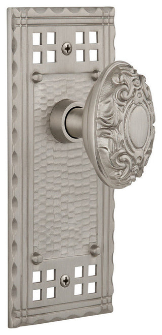 Single Craftsman Plate With Victorian Knob, Satin Nickel