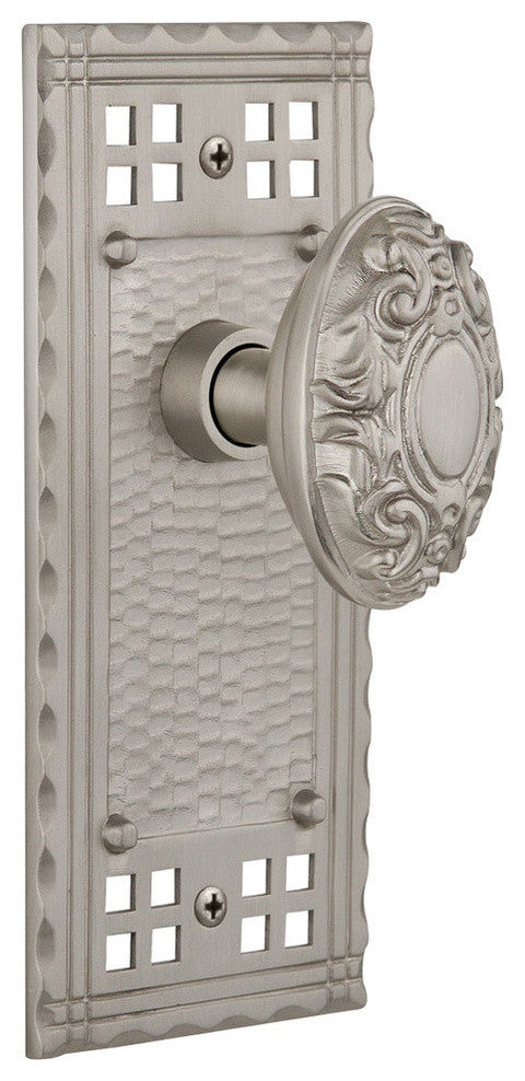Single Craftsman Plate With Victorian Knob, Satin Nickel