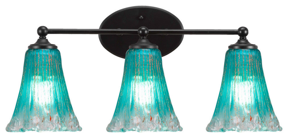 Capri 3-Light Bath Bar, Matte Black/Fluted Teal Crystal