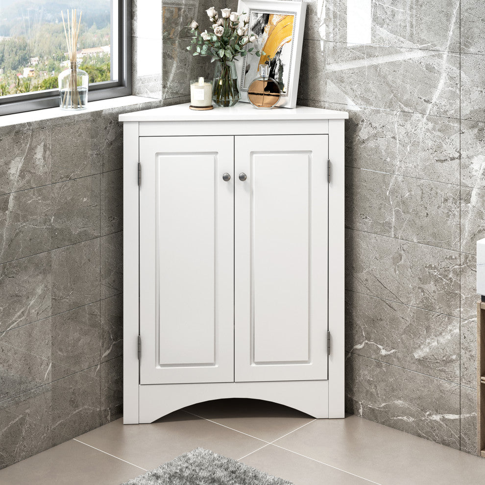 Stylish Triangle Bathroom Storage Cabinet with Adjustable Shelves, White