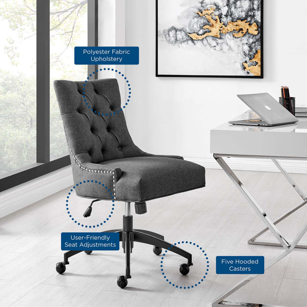 Computer Work Desk Tufted Chair, Fabric, Black Gray, Home Business Office