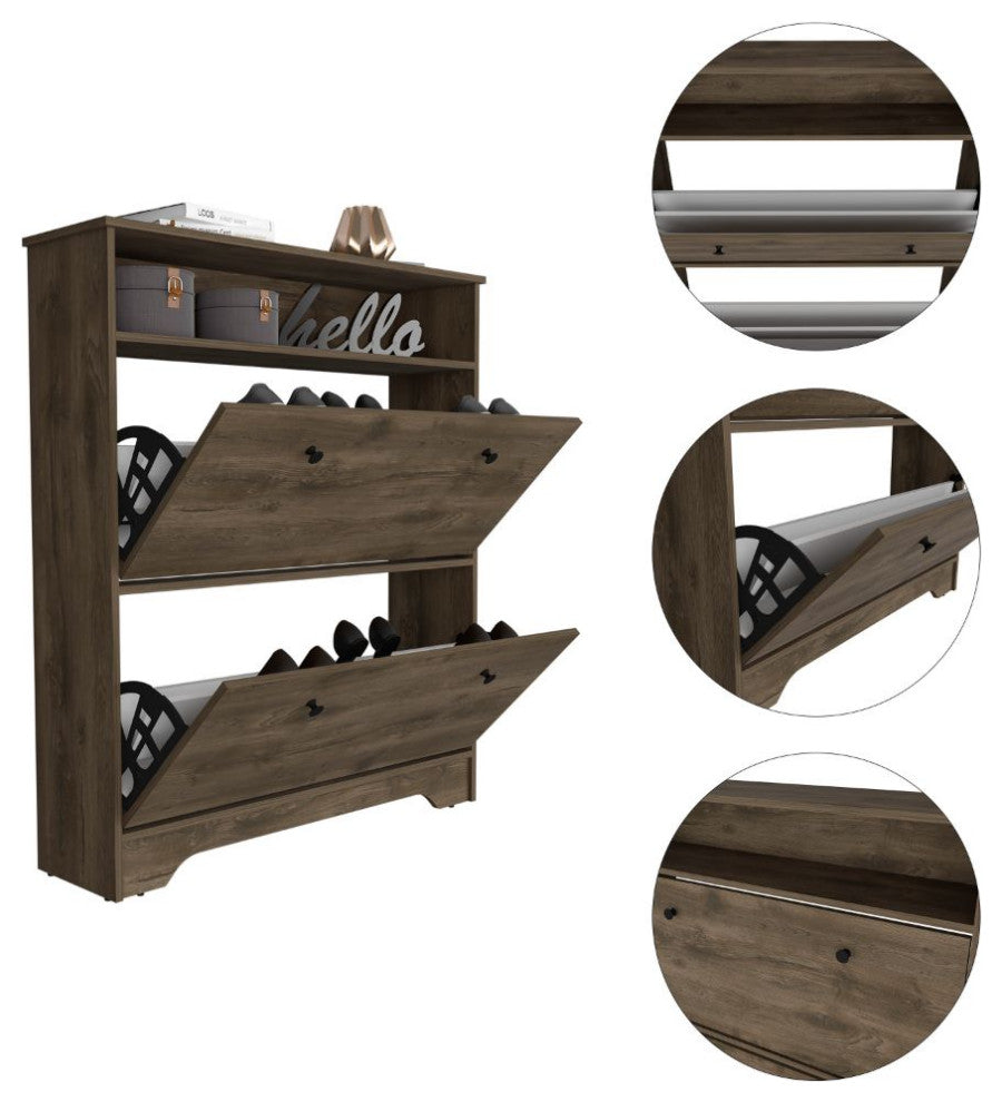 DEPOT E-SHOP Wayne Shoe Rack with 2 Doors, Dark Brown