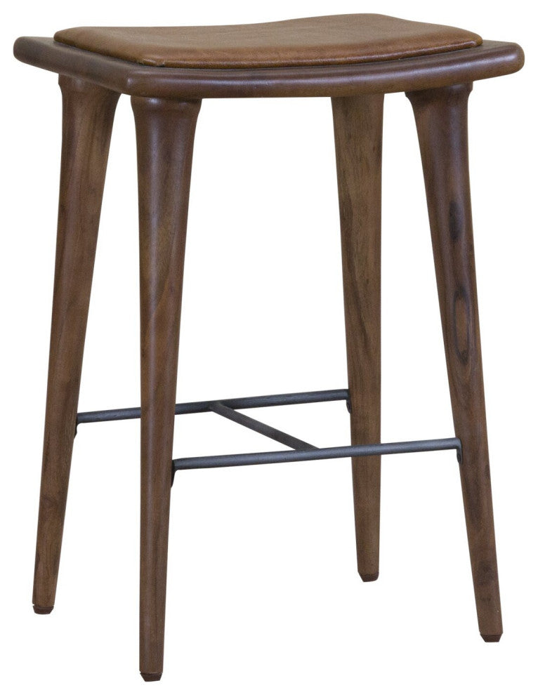 Walnut Finish Leather Counter Stool