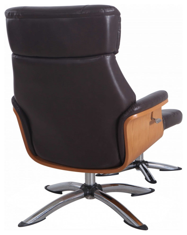 HomeRoots Espresso Faux Leather Swivel Adjustable Recliner and Ottoman Set