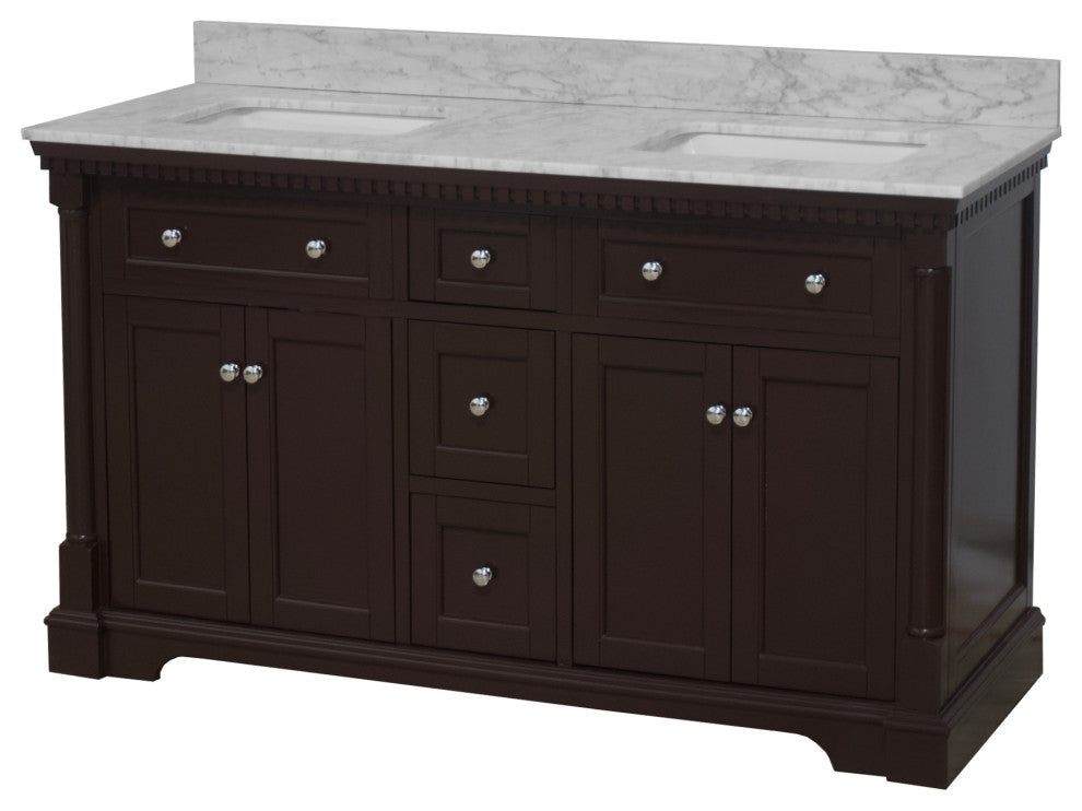 Sydney 60" Bathroom Vanity, Chocolate, Carrara Marble, Double Sink
