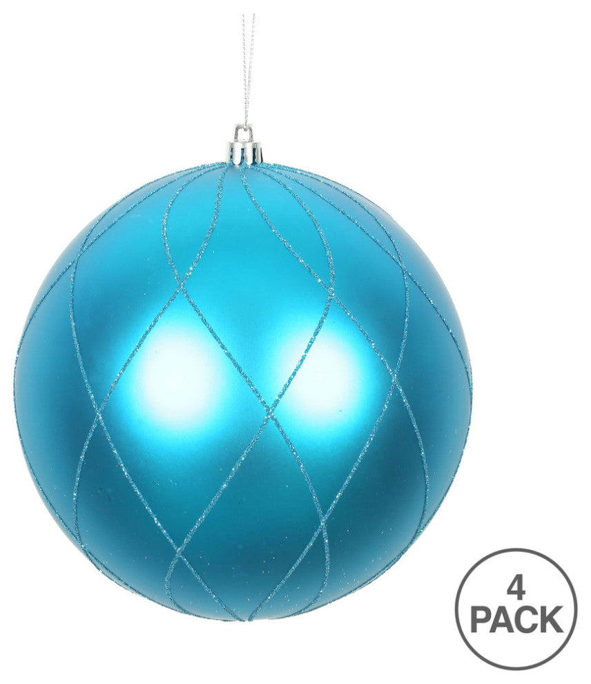 Vickerman N170612D 4" Turquoise Matte Glitter Swirl Ball Ornament, 4 Per Box