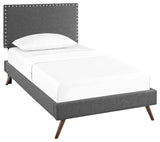 Macie Twin Upholstered Fabric Platform Bed With Round Splayed Legs, Gray