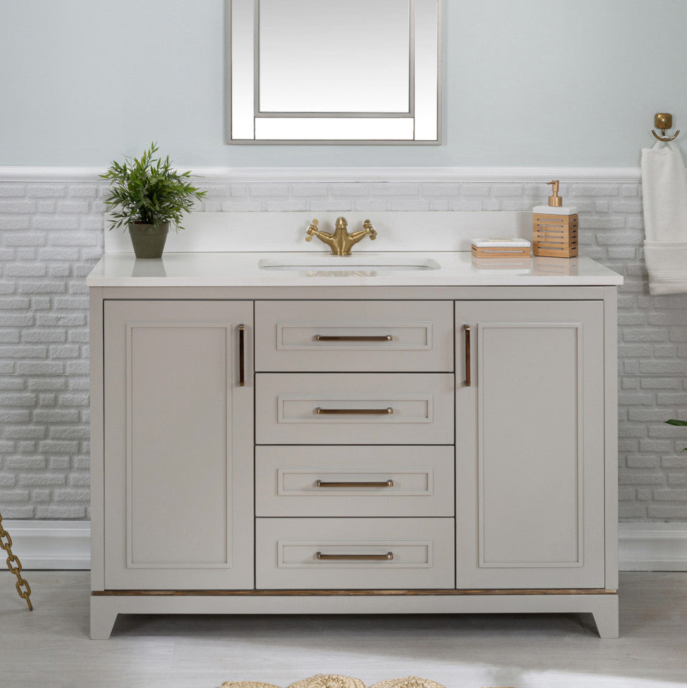 Albia Collection 48" Bathroom Vanity With Sink, Mirror, Countertop, Gray