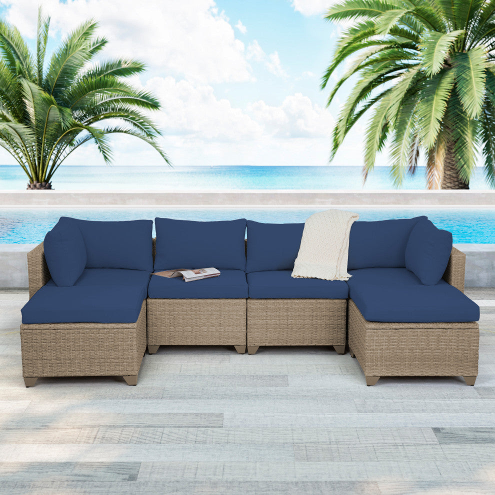 Maui 6-Piece Outdoor Conversation Set, Two Ottomans, Cobalt
