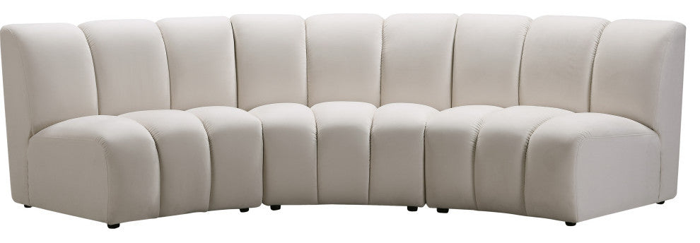 Infinity Channel Tufted Velvet Modular Chair, Cream, 3 Piece