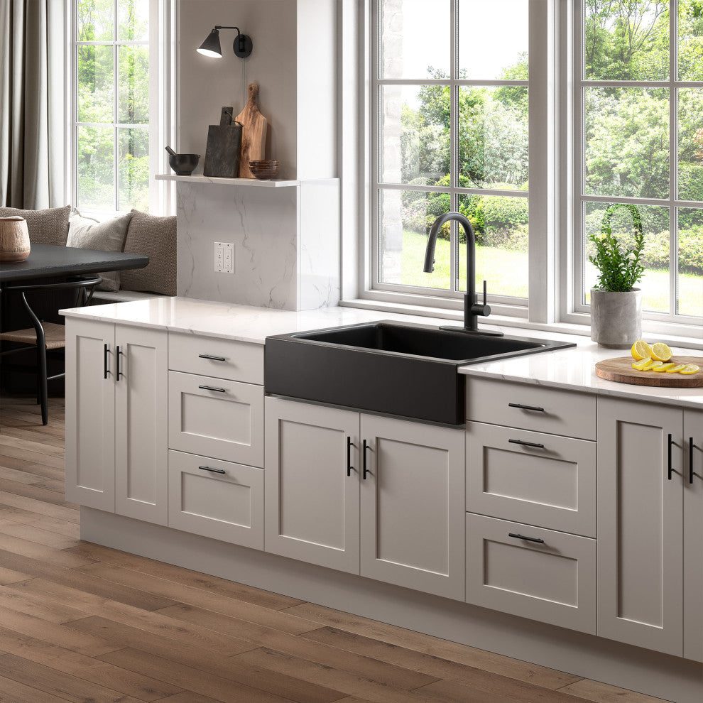 Parker Black Fireclay 34"³ Single Bowl Quick-Fit Farmhouse Drop-in Kitchen Sink