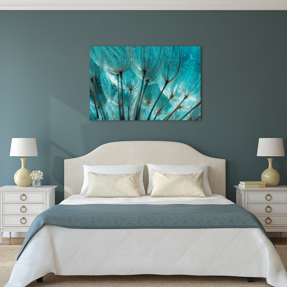 "Dandelion" Flower Wall Art Printed on Unframed Free Floating Tempered Glass