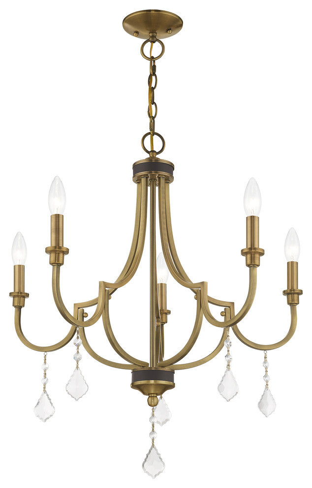 Transitional Chandelier, Antique Brass