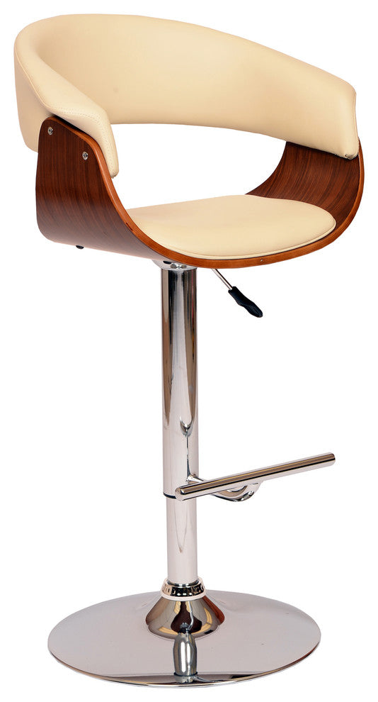 Deimer Swivel Barstool, Cream PU/Walnut Veneer and Chrome Base