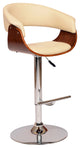 Deimer Swivel Barstool, Cream PU/Walnut Veneer and Chrome Base