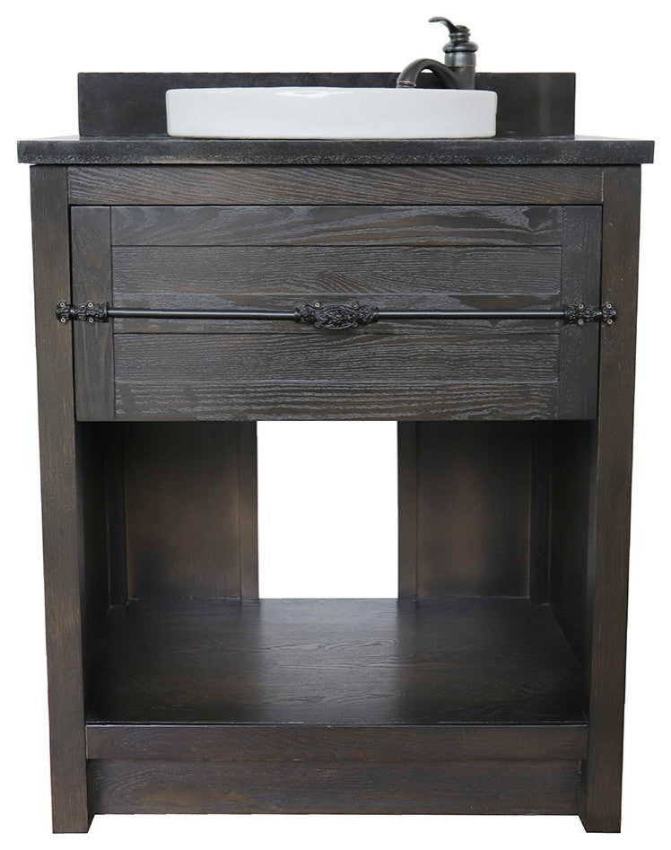 30" Single Vanity, Brown Ash, Black Galaxy Top, Round Sink