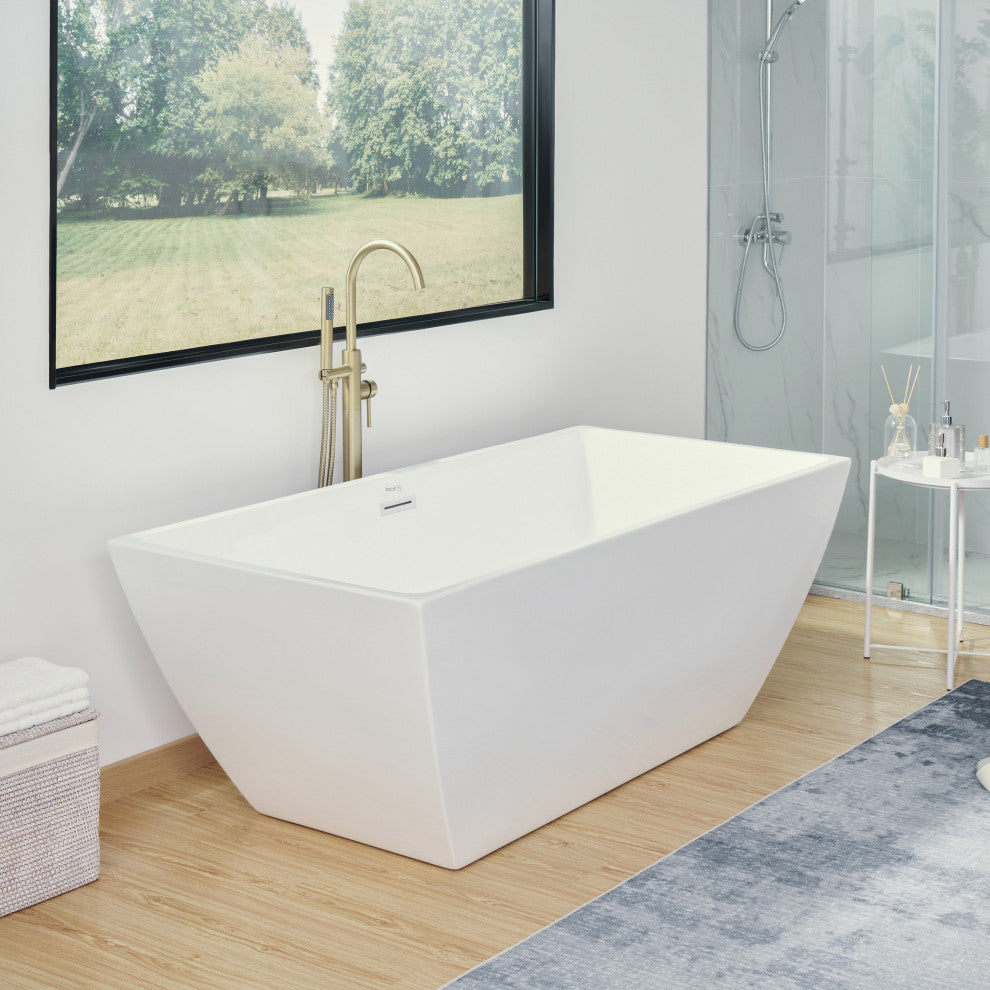 Vanity Art Acrylic Freestanding Soaking Bathtub, Pure White, 59"