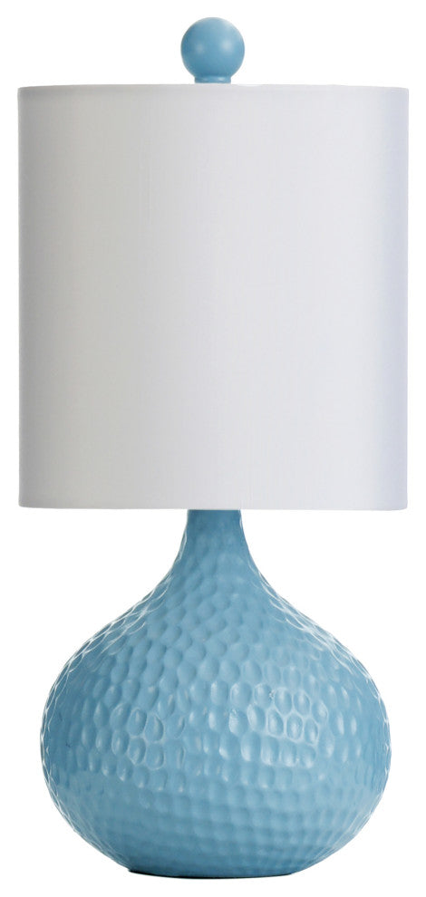 Ceramic Pebbled Table Lamp, Blue Finish, White Hardback Fabric Shade