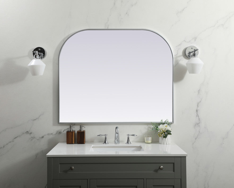 Metal Frame Arch Mirror 42X34 Inch, Silver