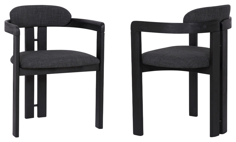 Byrnes Dining Chair, Black Brushed Wood Finish and Charcoal Fabric, Set of 2