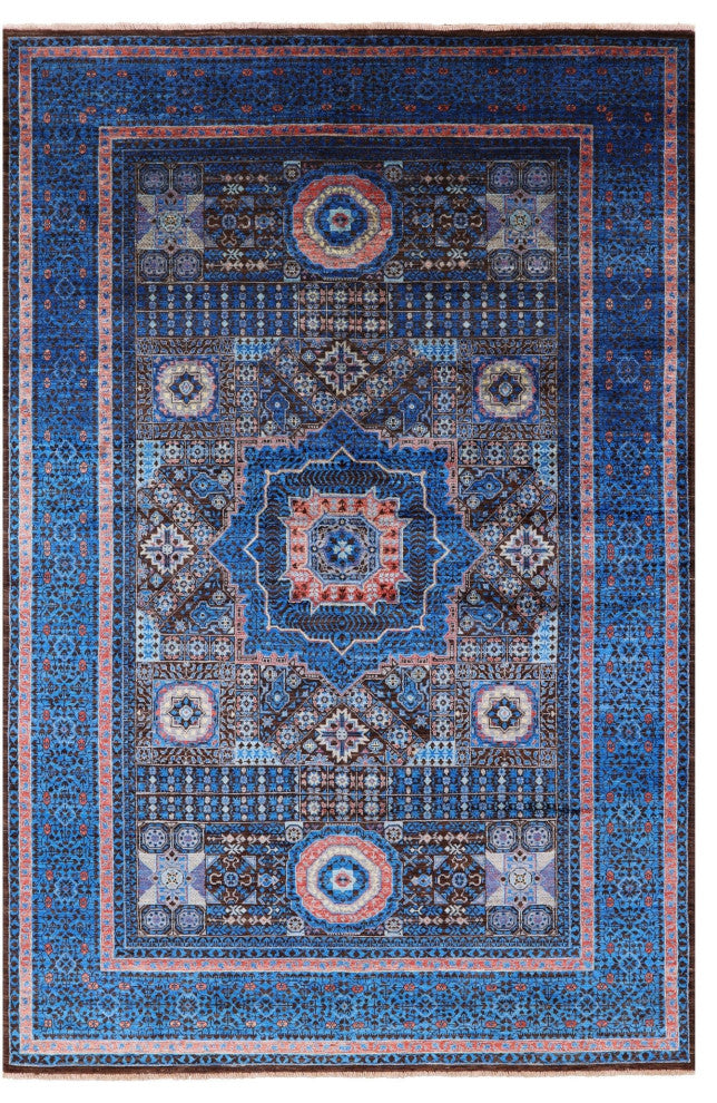 Mamluk Geometric Hand-Knotted Rug 6' 8" X 9' 9" - Q12241