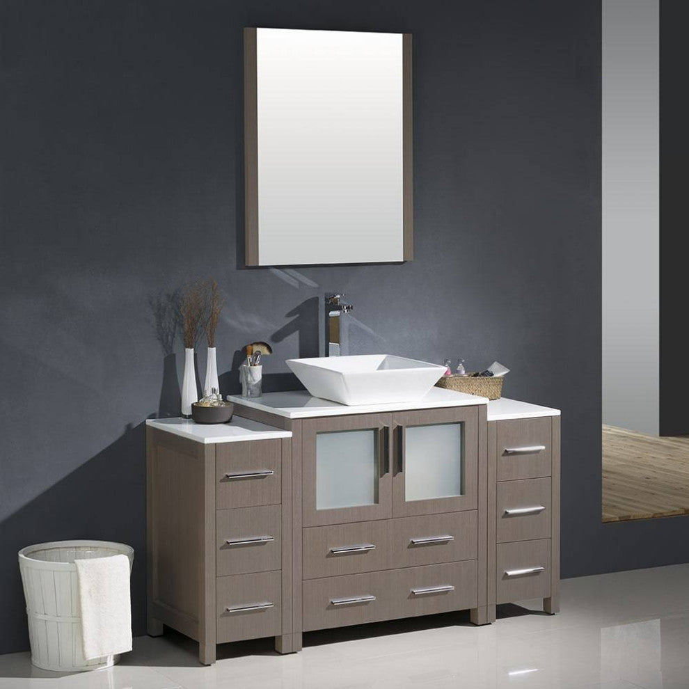 Fresca FVN62-123012GO-VSL Torino 54" Gray Oak Vanity, 2 Side Cabinets and Sink
